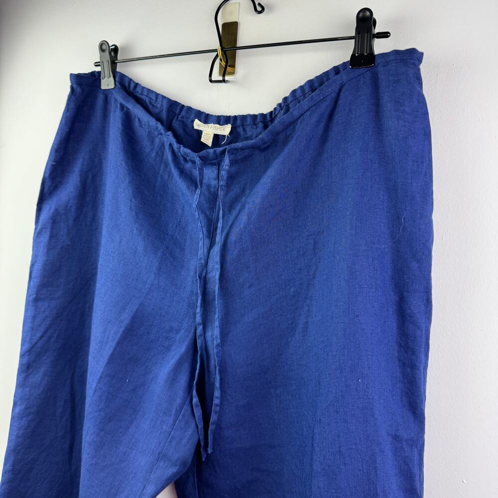 Eileen Fisher Navy Blue Crop Pants Irish Linen High-Rise Wide-Leg Size Medium M - Picture 2 of 7
